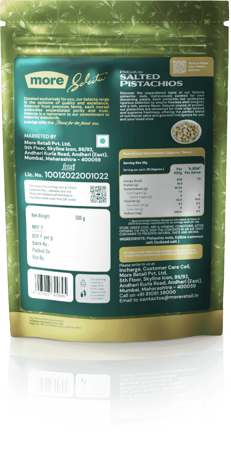 More Selecta Premium Salted Pistachios Back View